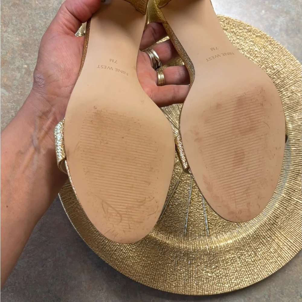 Nine West Pruce Sandal sparkling glitter shoes high block heels - Picture 5 of 7